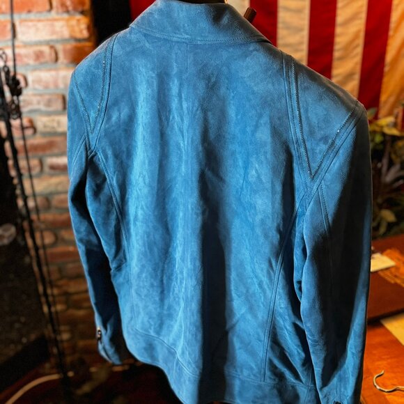 $2498 JOHN VARVATOS Blue Steel ROCKAWAY Suede Jacket sz 48 - Picture 13 of 16